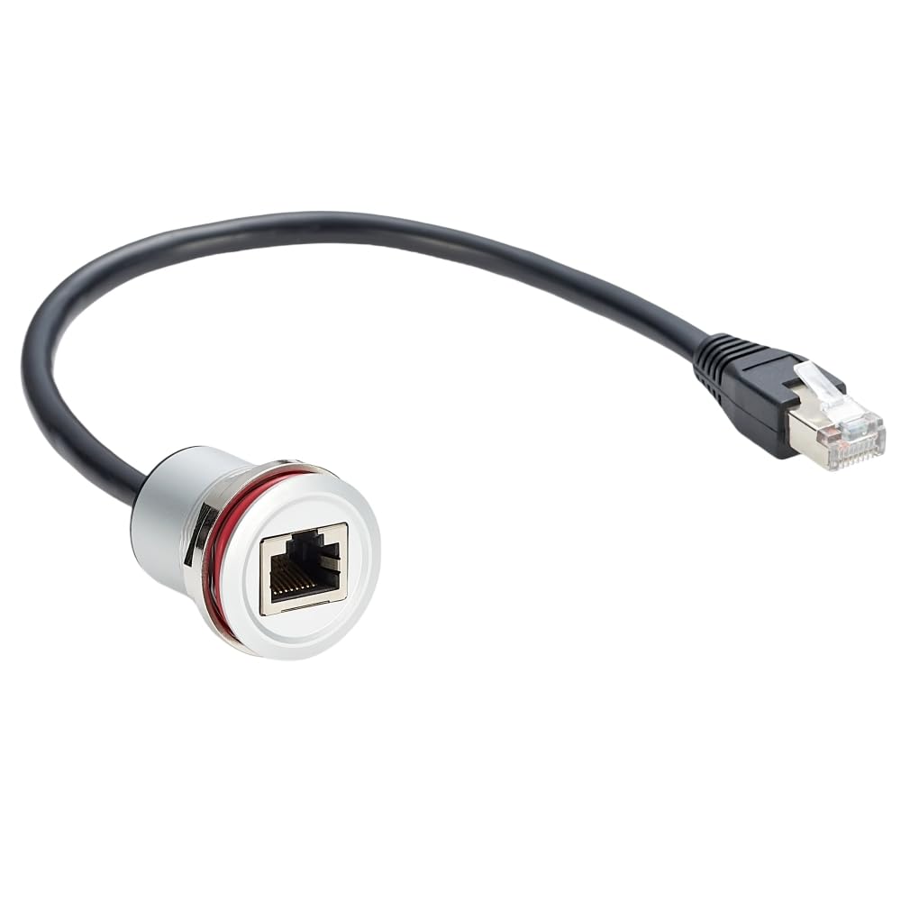 Plinkwirekb RJ45 CAT5e Ethernet Network Extension Cable RJ45 Flush Mount Male to Female Feed Thru Coupler Cable Threaded Fixed Bulkhead Connector Socket Patch Cord for Router Modem(0.3M/1FT) 1