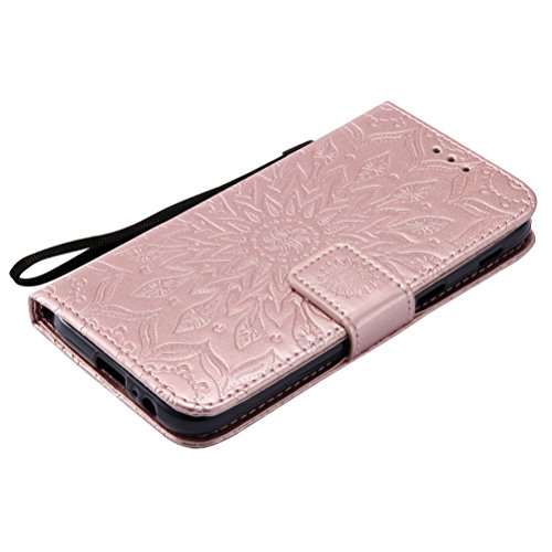 Samsung Galaxy A5 2017 Case EMAXELER Stylish Wallet 3D Embossed Kickstand Flip Sun Flower Three Dimensional Cards Slot Cash Pockets PU Leather for Samsung A5 2017 Sun Rose Golden 6