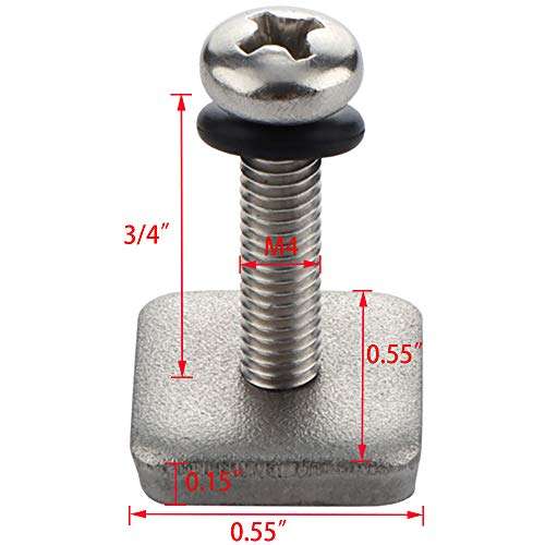 VTurboWay 316 Stainless Steel Fin Screw and Plate for Surf Longboard and SUP, 3 Pack, M4 Screw Suitable for Fiberglass Single Fin 5