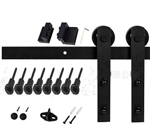 SUAY 6FT Heavy Duty Sliding Barn Door Hardware Kit Single Door Hardware Rack Rail Rollers System Set Smoothly and Quietly Easy Mount,Fits for 1.57"-1 .77" Thickness Door Panel,Black 1