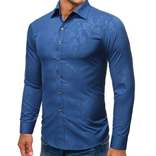 Mens Novelty Butterfly Printed Shirts Long Sleeve T-Shirt Casual Slim Fit Dress Shirts Blue 3