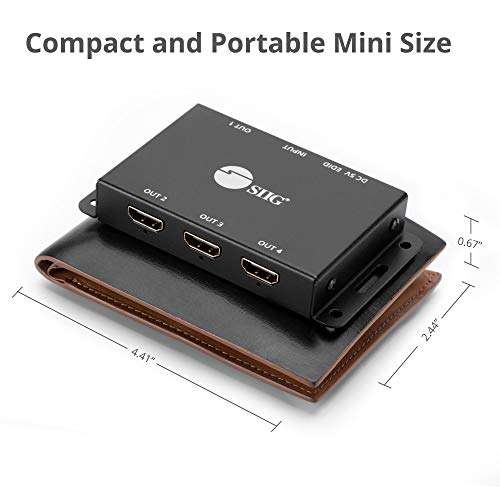 SIIG 1x4 Port HDMI 2.0 Splitter 4K 60Hz HDR Compact USB Powered Auto Scaling HDMI Splitter - HDMI 2.0a HDCP 2.2 Bypass, 18Gbps, YUV 4:4:4, 3D, EDID - 1 in 4 Out, TAA Compliant (CE-H23L11-S1) 6
