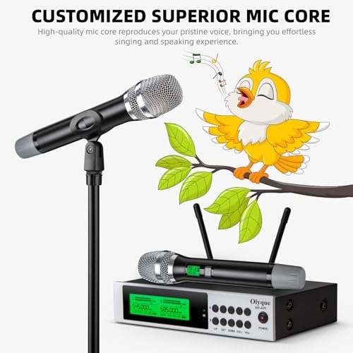olyque Wireless Microphones, All Metal Dynamic Professional UHF Dual Handheld Cordless Microphone, Auto Scan, 300ft for Parties, Events and Church(HP-619) 4