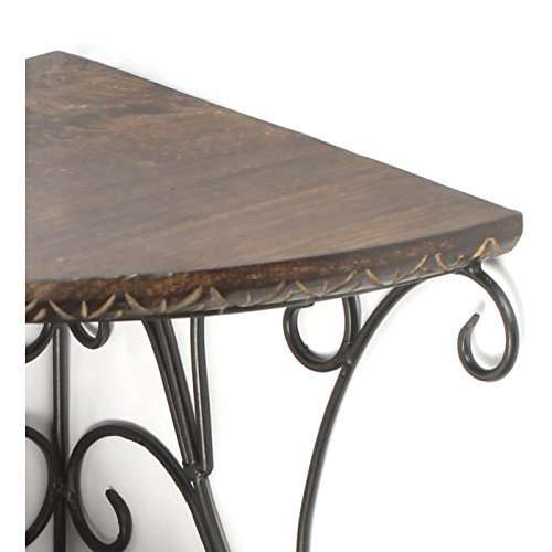 WOODENCLAVE Handcarved Solid Wood Floral Design Wall Mounted Floating Shelf Wooden Wall Double Brackets Shelves Set for Home Living Room Decor - (Brown) 5