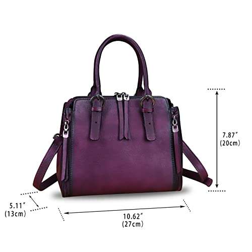 Genuine Leather Handbags Satchel for Women Purse Vintage Handmade Top-Handle Handbag Crossbody Shoulder Bag (Purple) 5