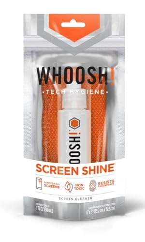 WHOOSH! Screen Shine Go - 1 fl oz Refillable Screen Cleaner Kit with Microfiber Cloth for MacBook, Phone, iPad & Eyeglasses - Powerful Streak-Free Cleaning - Pocket-Sized, TSA-Approved for Travel