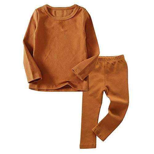 Toddler Boys Girls Thermal Underwear Long Sleeve T-Shirt Leggings 2Pcs Kids Winter Base Layer Set, (Brown,12Months) 1