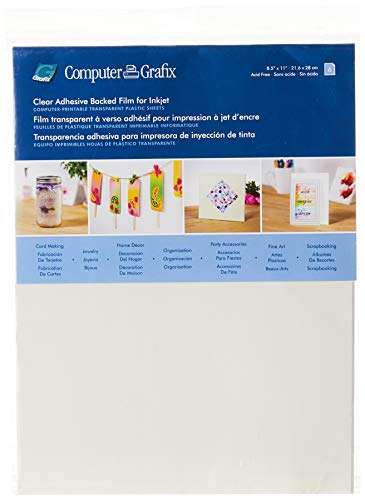 Grafix Computer Adhesive Backed Ink Jet Film – Self-Stick Printable Film for Creating Custom Journals, Stickers, Photos, Jewelry and More, Ink Jet Printers Only 8.5 x 11”, Clear, Pack of 6 1