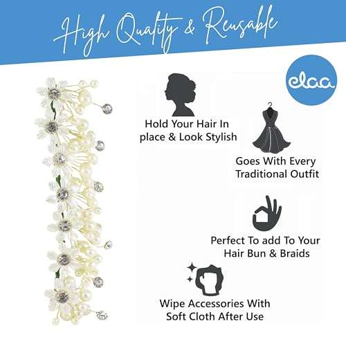 [Ear Lobe & Accessories] Floral Pattern | White Hair Accessories | 17.5 cm, Pack of 1 Pc 5