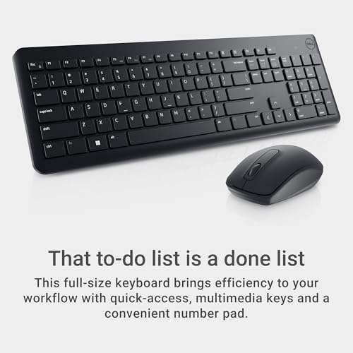 Dell Wireless Keyboard and Mouse - KM3322W, Wireless - 2.4GHz, Optical LED Sensor, Mechanical Scroll, Anti-Fade Plunger Keys, 6 Multimedia Keys, Tilt Leg - Black 3