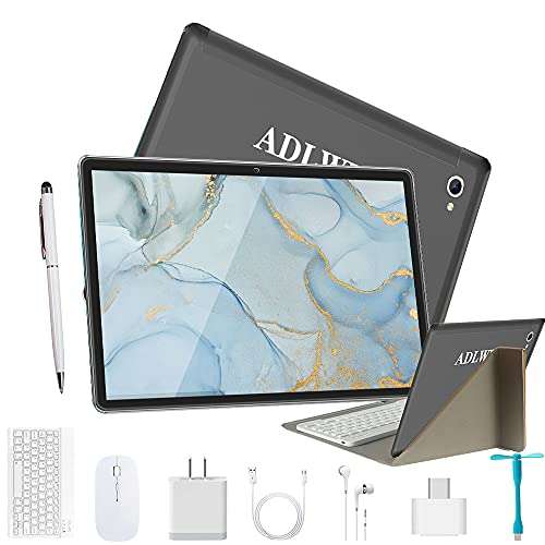 Tablets 10.1 inch Android 9.0,2 in 1Tablet with Keyboard, Tablet case & Mouse,4GB RAM 64GB ROM,Dual SIM 4G Call 8MP,8000mAh Computer Tablets, Bluetooth/Google Play/GPS Tablet PC(Black) 1
