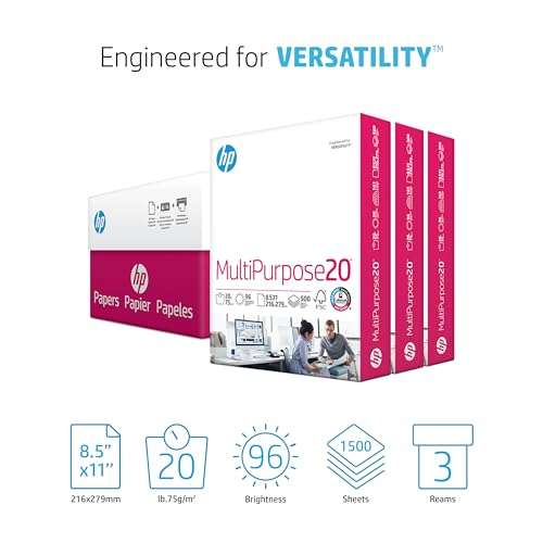 HP Printer Paper | 8.5 x 11 Paper | MultiPurpose 20 lb | 3 Ream Case - 1500 Sheets | 96 Bright | Made in USA - FSC Certified | 112530C 2