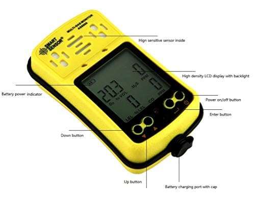 Digital Multi Gas Monitor LCD Display Rechargeable Battery Powered Alarmable Portable 4 in 1 Gas Detector Meter Tester Analyzer with Professional Sampling Pump 2