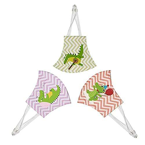Nanofiber® kids cloth mask with removable N95 Filter and adjustable ear loops, Washable print for girls (Pack of 3) (6-9 yrs) (Crocodile)