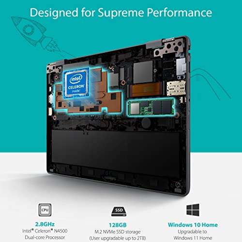 ASUS BR1100 NoteBook 12 (2022), 11.6-inch HD, Intel Celeron N4500, (4GB RAM/128GB M.2 NVMe™ PCIe®/Integrated Graphics/Windows 11 Home/Star Grey/1.26 Kg), BR1100CKA-GJ0722W 2