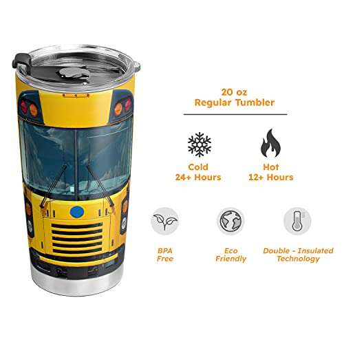 64HYDRO 20oz School Bus Tumbler, Bus Drivers, Back to School Gifts, Coffee Tumbler for Men, Stainless Steel Double Wall Vacuum Insulated Coffee Mug, Travel Cup with Lid 5