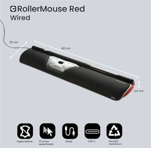 Contour Wired RollerMouse Red - Ergonomic Design Reduces Shoulder, Forearm, Wrist Strain | Ideal for RSI/Carpal Tunnel | 6 Customizable Buttons | 10 Speed Settings | Mac/PC Compatible 3