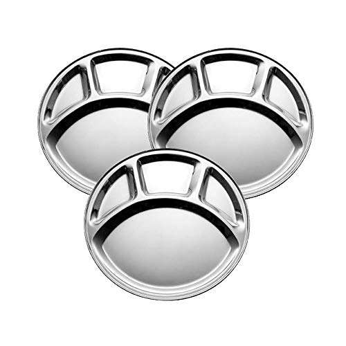 King International Stainless Steel 4 in 1 Four Compartment Divided Dinner Plate, Stainless Steel Plate, Mess Trays Great for Camping, Trays Great for Camping Kids Lunch(Divided Plate Set of 3) 1