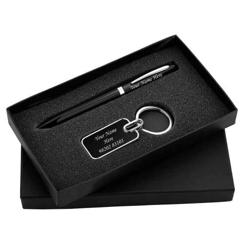Tempt - Personalized Ball Pen & Key chain Gift Set, Black Body, Silver Clip, with Keychain, Ideal for corporate gifting and personalization 2