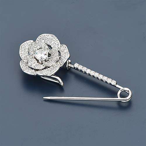YYBONNIE Silver Tone Sparking Micro Pave Layered Petal CZ Rose Flower Cardigan Sweater Safety Pin Brooch 5