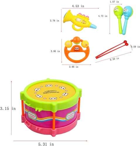 Toddler Musical Instruments Toys, Baby Maracas Shakers Percussion Mini Drum Set for Toddlers Preschool Boys and Girls（Random Color） 6