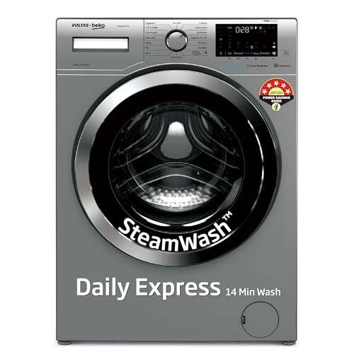 Voltas Beko 8.0kg, Inverter, 5 Star Front Load Washing Machine (WFL8014VTSC, Gray), Steam Wash,Stain Expert