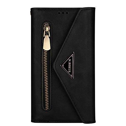 JZ [Zipper][Wrist Strap] Bag Design Wallet Case for Samsung Galaxy S21 Ultra 5G Protective PU Leather Flip Cover - Black 1