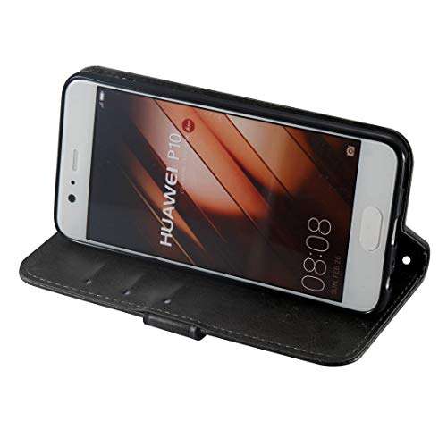 Jiangym Mobile Phone Leather Cases for Huawei P10 Skull Pressed Flowers Pattern Horizontal Flip Leather Case with Holder & Card Slots & Wallet & Lanyard (Black) Leather Cases (Color : Black) 5