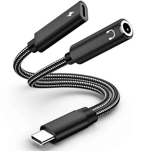 2 in 1 USB C to 3.5mm Headphone Audio and Charge Adapter, Type c to Aux Audio with PD 60W Fast Charge Adapter fit with iPhone 16 15 Pro Max, Galaxy S24 S23 S22, Pixel 9 8 7 6, iPad Pro/Macbook Air 1