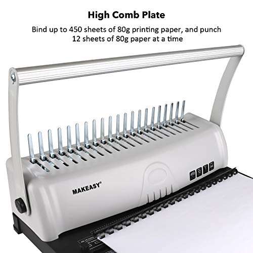 MAKEASY Binding Machine for Letter Size A4 A5, Book Binder Paper Punch Binder with 100 PCS 3/8'' PVC Comb Bindings 2