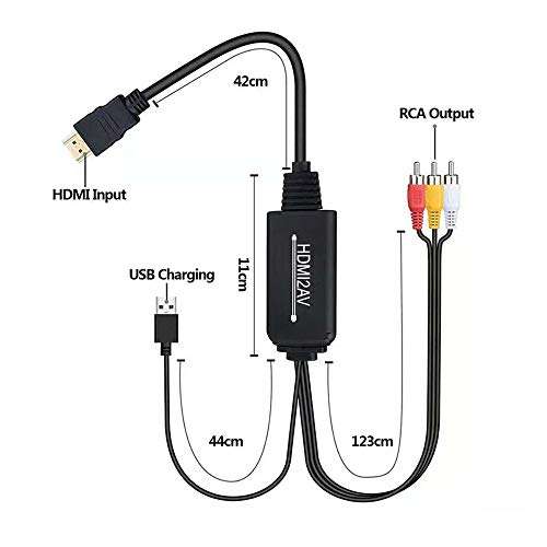Lapetus HDMI to RCA Converter Adapter Cable, 1080P HDMI to AV 3RCA CVBs Composite Video Audio Supports for PC, Laptop, Xbox, HDTV, DVD 3