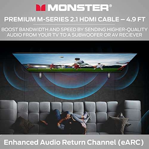 Monster M-Series 3000 Certified Premium 8K High Speed - 2.1, 4K 120Hz , 48 Gbps- HDMI Cables for Apple TV, Roku, Smart TV, Laptop, Montior - 4.9 ft 5