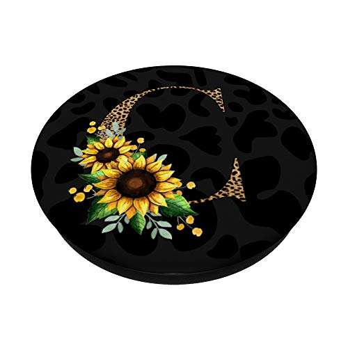 Leopard Cheetah Animal Print Sunflowers Black Letter C PopSockets PopGrip: Swappable Grip for Phones & Tablets 2