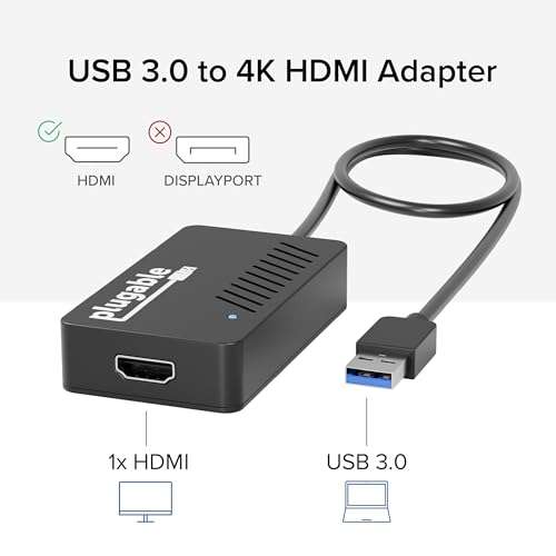 Plugable USB 3.0 to HDMI 4K DisplayLink Video Graphics Adapter for Multiple Monitors up to 3840x2160 Supports Windows, Mac, and ChromeOS 2