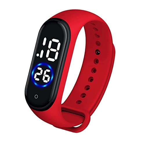 XTIME Slim Digital Led Bracelet Band Watch (Black Dial Red Colored Strap) for Boys and Girls 1