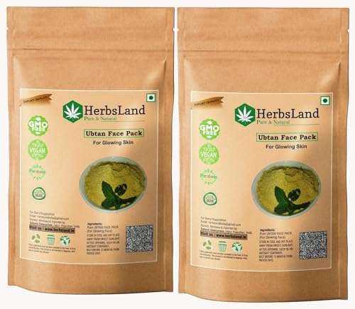 HerbsLand 100% Pure and Natural Ubtan Face Pack Mask with Orange Peel,Kappor,Wheat grass,Jasmine Essential Oil & Kasturi Haldi For Skin | Face Mask | Glowing Skin (200 g) 1