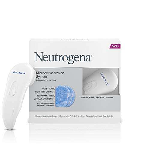 Neutrogena Microdermabrasion Starter Kit – At home microdermabrasion machine - Skin Exfoliator with Glycerin - Skin Firming, Pore Minimizer, Age Spot Remover- 1 month supply, 1 ct 1