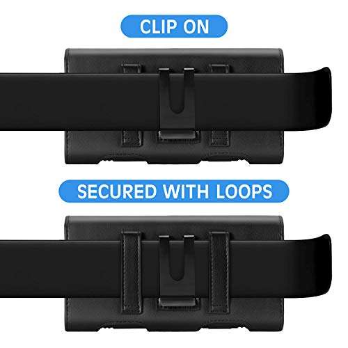 Mopaclle Leather Phone Holster for Galaxy A73 5G, A72, A23, A54, A42, A14, A03, A04s, F13, iPhone 15 Pro Max, 15 Plus, Xs Max, Moto G14 - Belt Clip Pouch Holder (Fits with Otterbox Case) 5