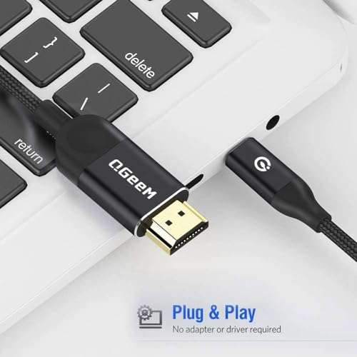QGeeM USB C to HDMI Cable Adapter 6FT 4K, USB Type C to HDMI Thunderbolt 3/4 Compatible for iPhone 16,Galaxy,MacBook Pro/air,IPad Pro, 3