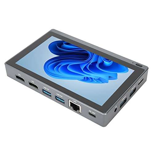 Mini PC Windows 11, Intel Celeron N4000 Mini Computer with 5.5in IPS Touchscreen, 4GB DDR4 RAM 64GB EMMC, 2.4G/5.0G WiFi, BT5.0, 4K HDMI Double Display, Gigabit Ethernet 1