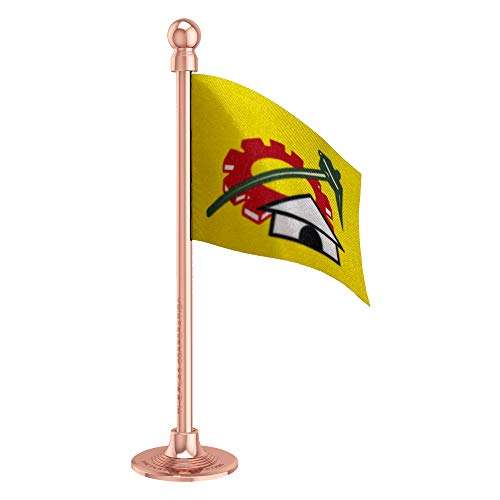 The Flag Corporation Telugu Desam Party (TDP) Car Dashboard Flag 2in x 3in with A Stainless Steel Sublime Gold Base 1