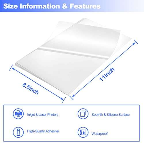 Printable Vinyl Sticker Paper Waterproof, Clear Sticker Paper for Laser and Inkjet Printer, 8.5" x 11" 3