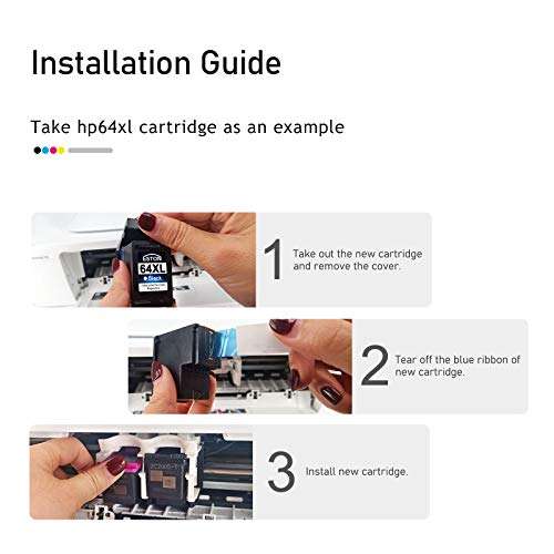 ESTON 64XL Remanufactured Replacements for HP 64XL 64 XL Black & Tri-Color Ink Cartridges, 4 Pack (N9J91AN N9J92AN) for HP Envy Photo 6252 6255 6258 7155 7158 7164 7855 4