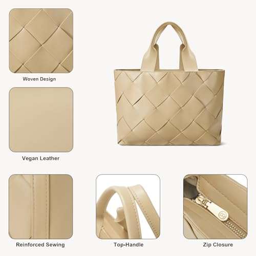 BOSTANTEN Woven Tote Bag for Women Top Handle Purses and Handbags Shoulder Crossbody Purse With Zipper 6