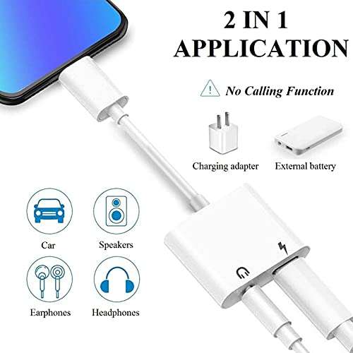 2Pack Lightning to 3.5mm Headphones Jack Adapter,MFi Certified 2 in 1 iPhone Headphone Adapter Dongle Charger Jack Lightning to 3.5mm AUX Cord Splitter Compatible for iPhone 13/12/11/XS/XR/X/8/7 3