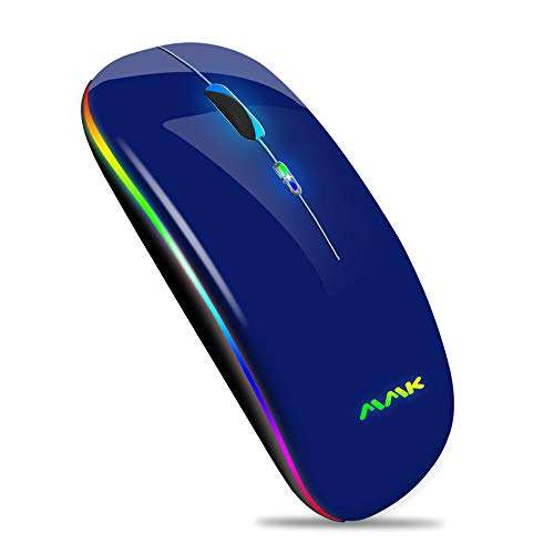 Wireless Bluetooth Mouse for Laptop,Rechargeable Mouse 2.4G USB Optical Wireless Mouse,LED Slim Dual Mode(Bluetooth 5.0 and 2.4G) Wireless Mouse for Laptop, PC, Mac OS,Android,Windows(Dark Blue) 1
