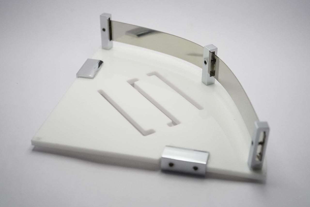 Self-Adhesive Acrylic Bathroom Corner Shelf Rack Organizer Stand includes Screws and Screw Caps Bathroom Organisers Storage Racks Glossy White (8X8 Size Pack of 2) 4