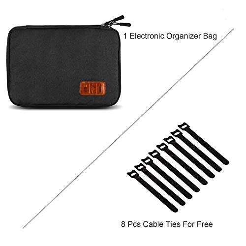 Rinvanic Electronic Cable Organizer Bag, Waterproof Travel Accessories Carry Cases Portable Cord Organizer Bag for Cable, Charger, Phone, USB, SD Card with 8pcs Cable Ties 2