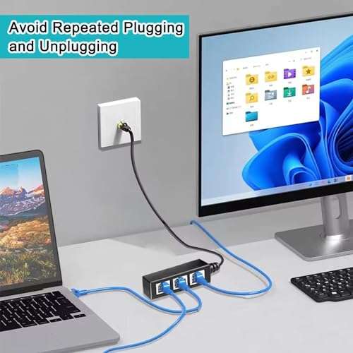 Tomjoy RJ45 Ethernet Splitter Cable, vienon RJ45 Y Splitter Adapter 1 to 3 Port Ethernet Switch Adapter Cable for CAT 5 / CAT 6 LAN Ethernet Socket Connector Adapter Cat5 Cat6 Cable Adapter Black 3