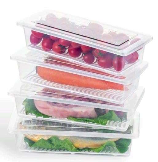 Fridge Storage Containers (Pack of 6), Fridge Organiser Storage Boxes with Removable Drain Plate, Lids, Stackable Organizer, Fridge Storage Box Keep Fruits, Vegetables Fresher, 1500 ML 3